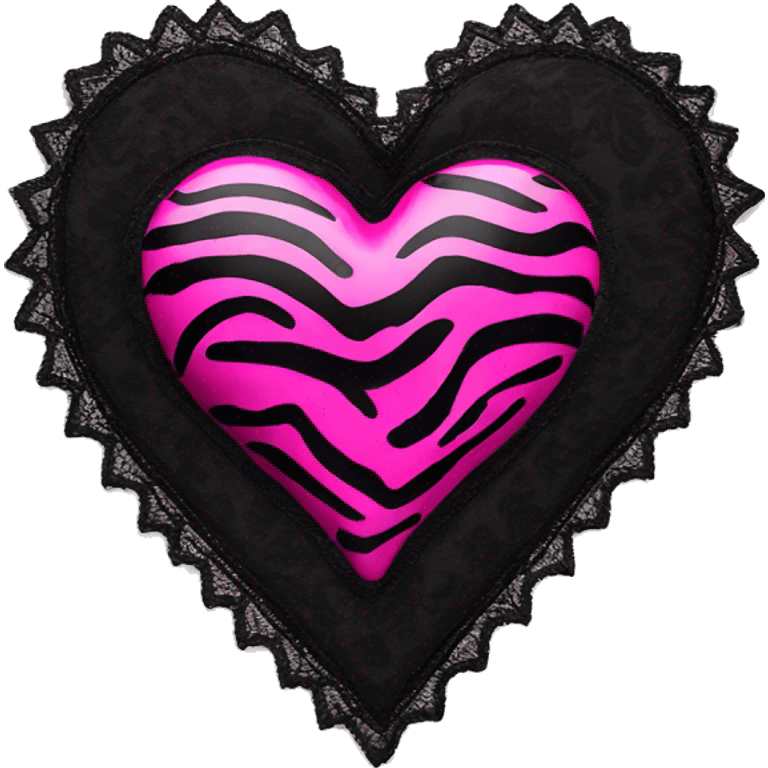 zebra print hot pink heart with black lace around  emoji