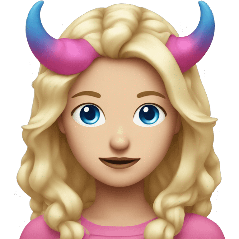 blonde girl with blue eyes and pink demon horns emoji