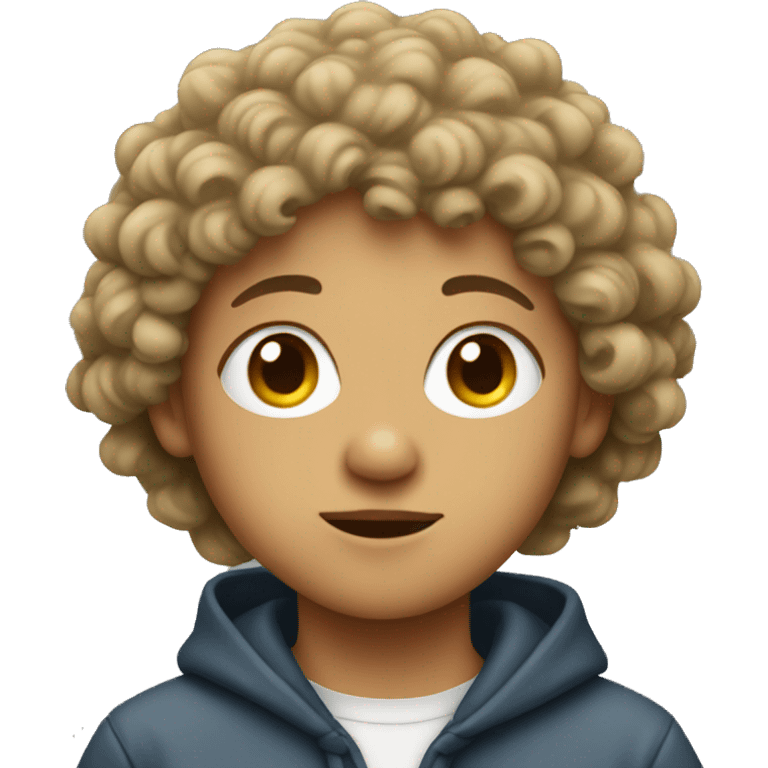 A kid with a perm wearing a hoodie emoji