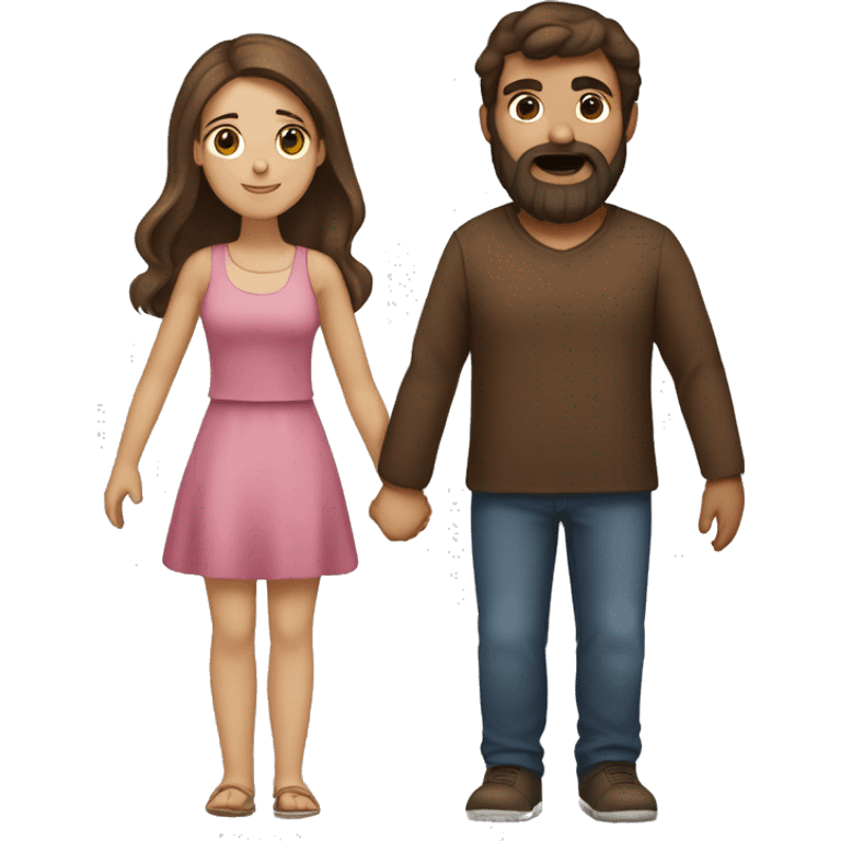 guy brown hair and with beard and girl with long brown hair holding hands emoji