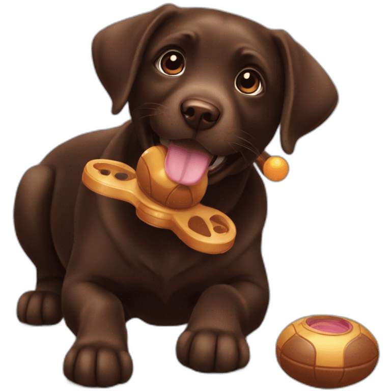 Chocolate labrador playing with toy emoji