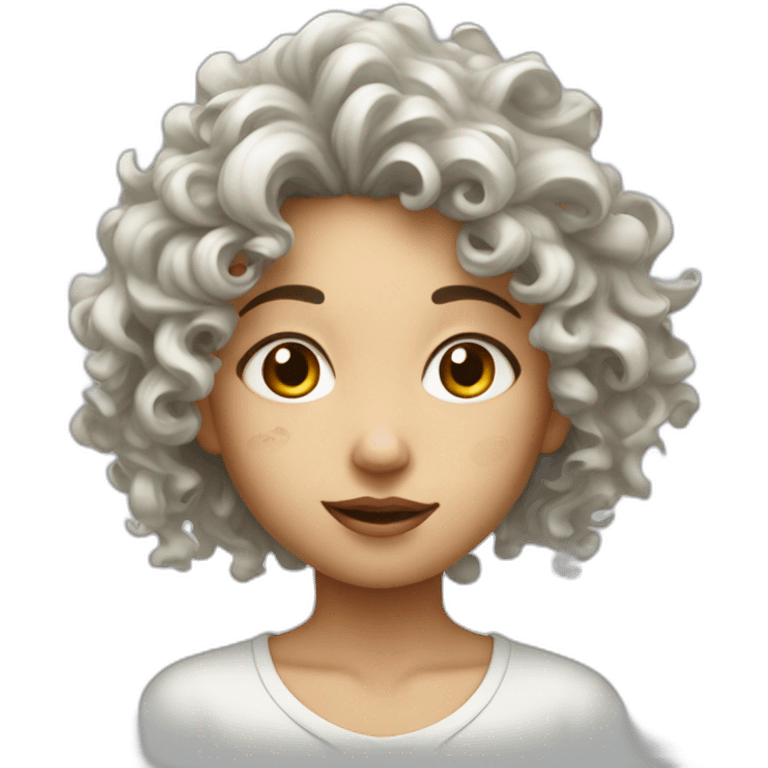 female face with curly hair and with many large irregular milk stains emoji