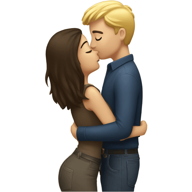 Brunette kissing her blond boyfriend emoji