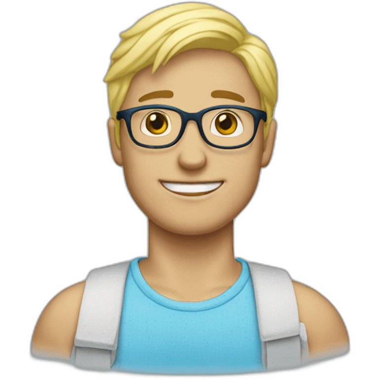 blond guy with glasses and blue sky skirt emoji