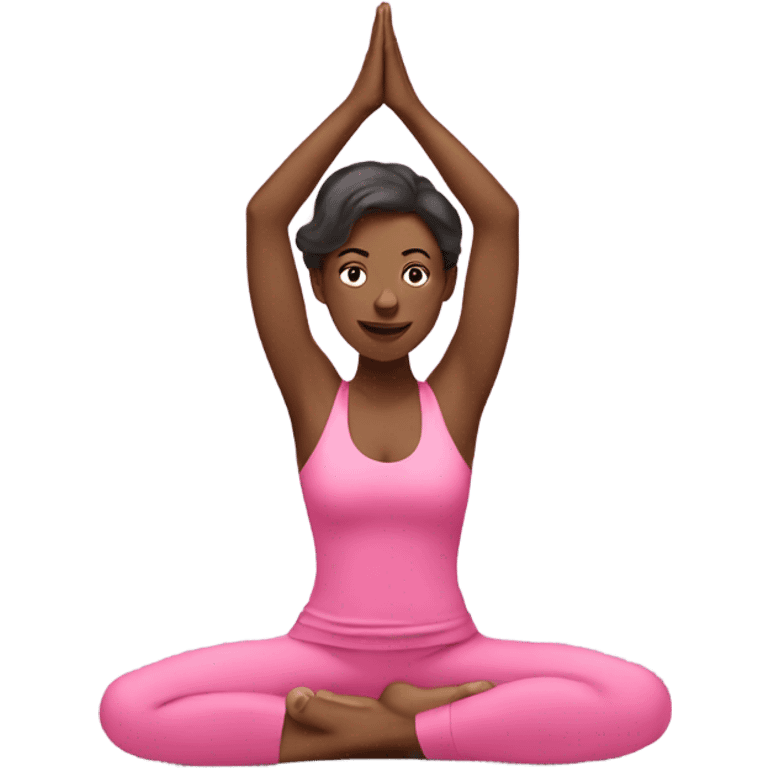 British woman in pink doing yoga emoji