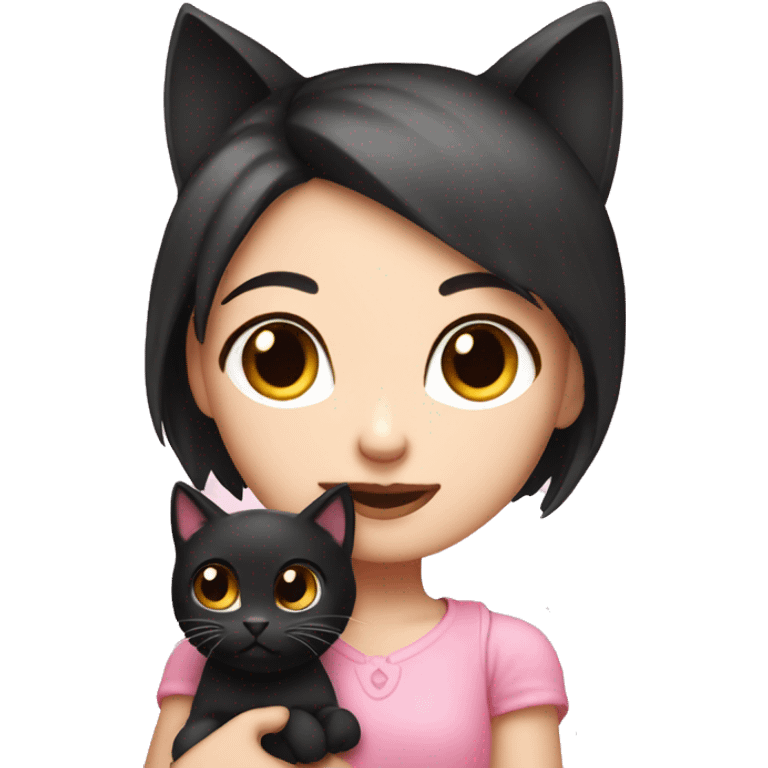 Cute white pink girly girl emoji holding black cat  emoji