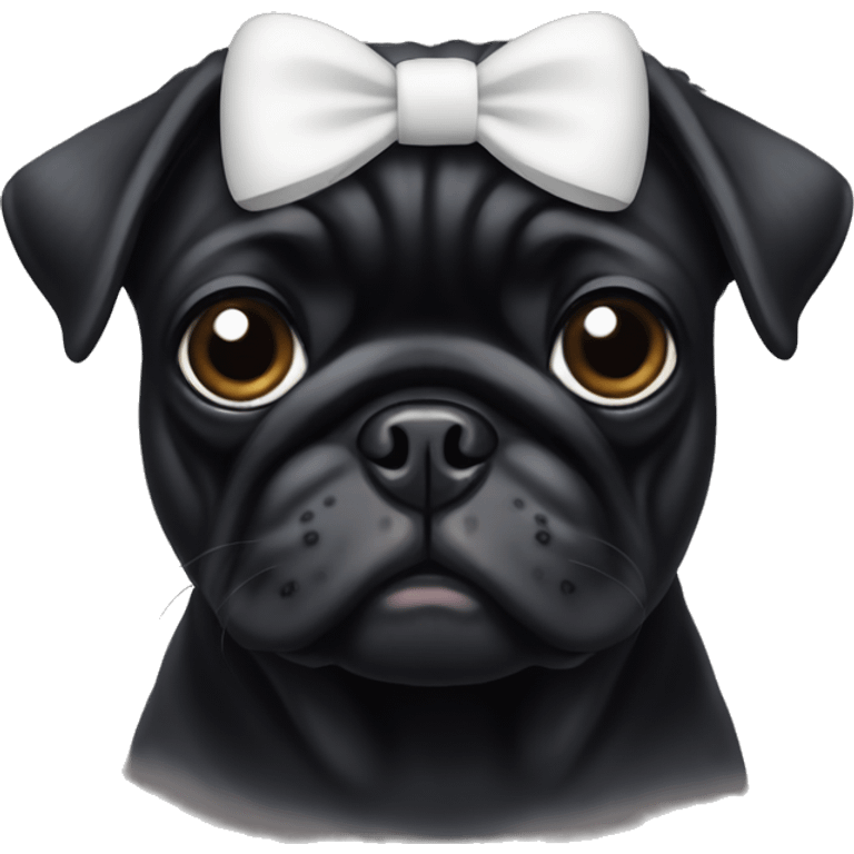 A black pug with a white bow on its head emoji