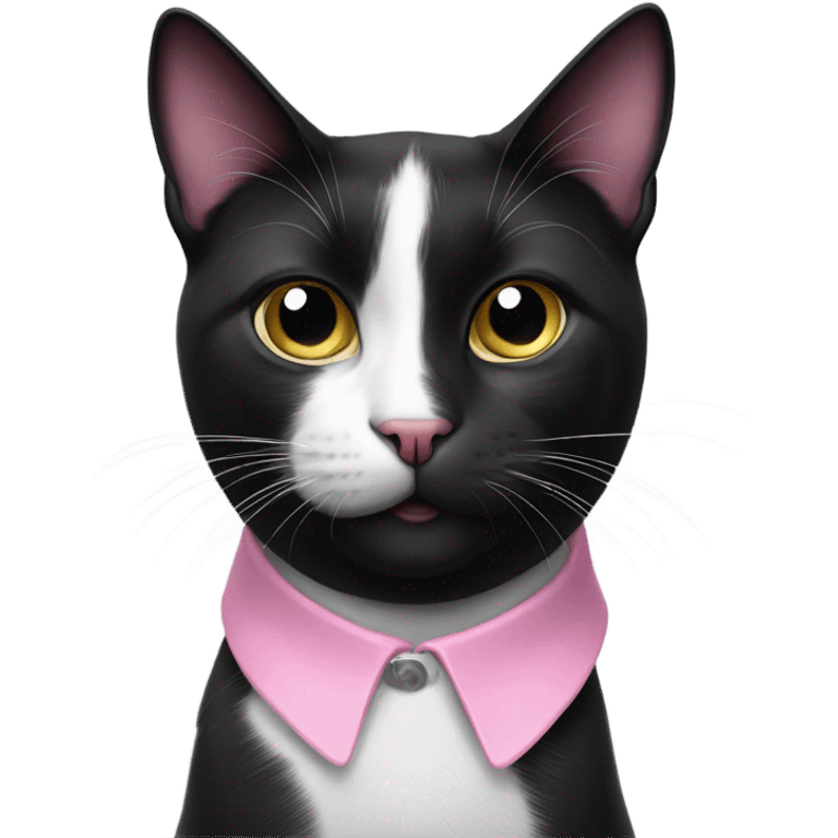 Black and white cat with a black nose and pink collar emoji