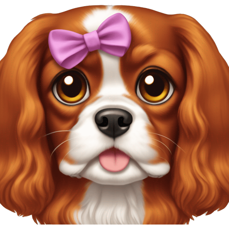 Cavalier king charles dog ruby color with bow emoji