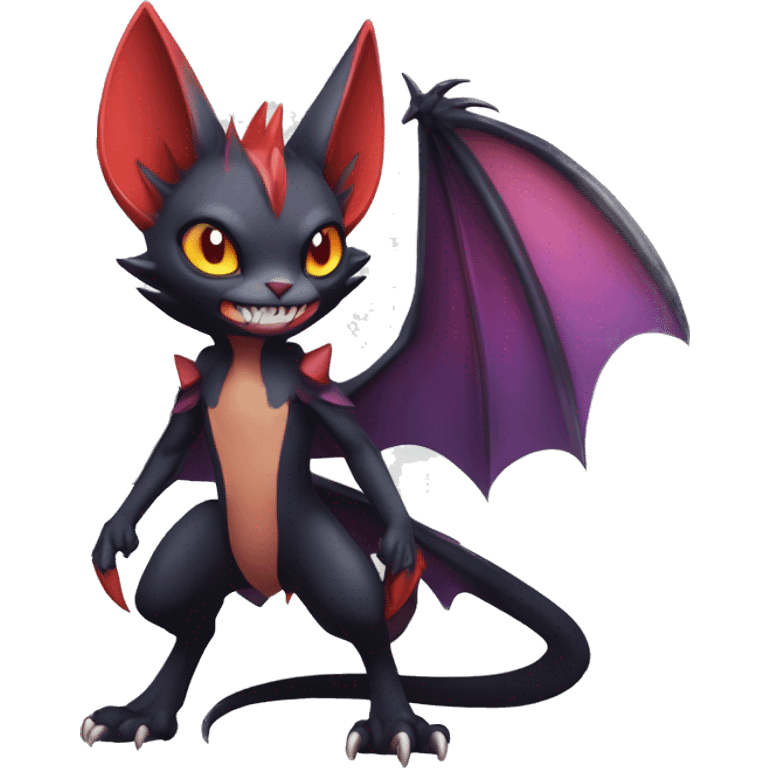  Kawaii Edgy Cool Vampiric Beautiful Noivern-Nargacuga-Litten with big Bat Ears full body emoji