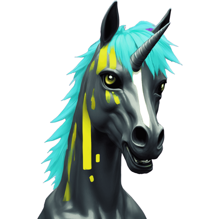 .Zombie_ Vaporwave black holographic oilslick zombie unicorn yellow caution tape graffiti Pegasus  emoji