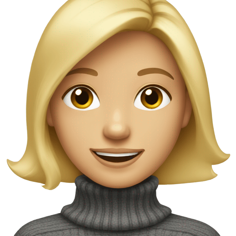 Blond happy girl in turtleneck sweater emoji