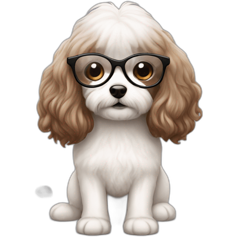 Long straight brown hair, eyeglassed turkish girl with white maltipoo emoji