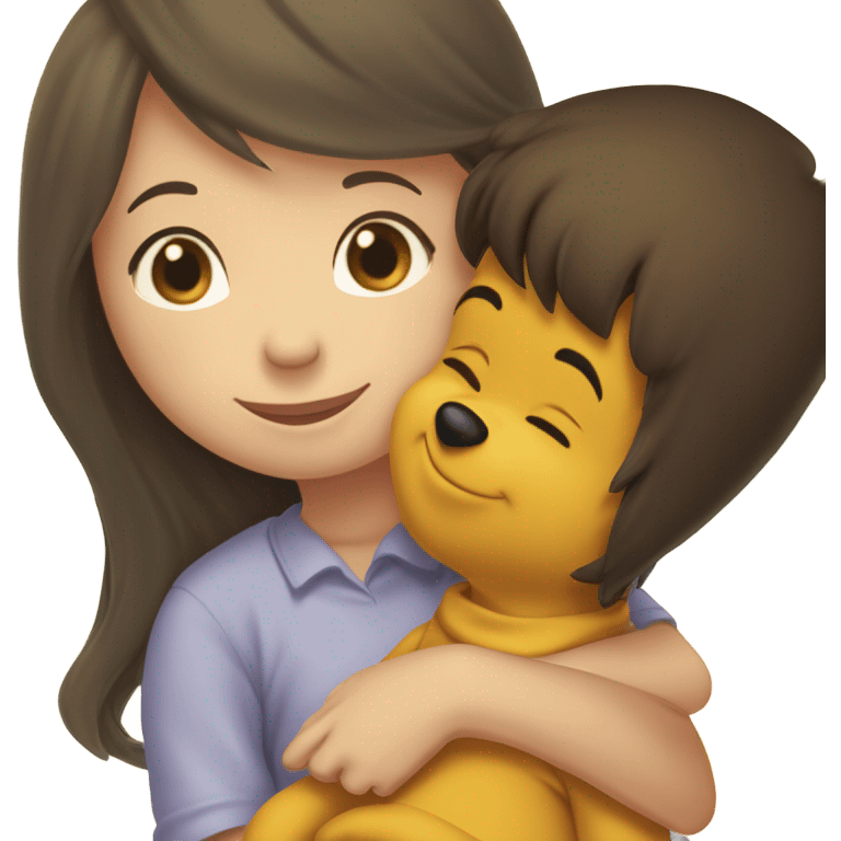 Winnie the Pooh saying goodnight to pretty brunette girl emoji