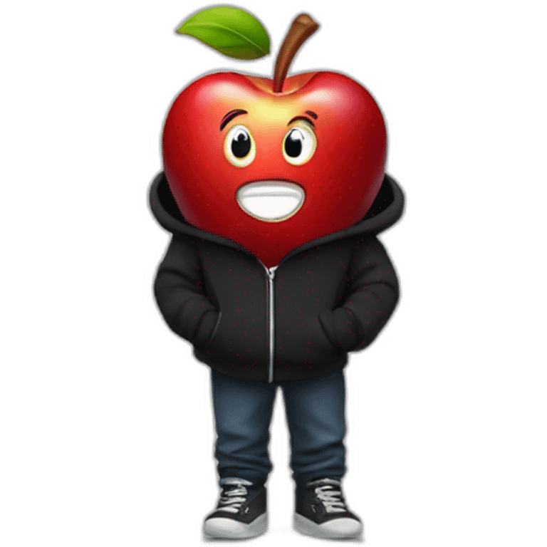 smiling red apple wearing a black hoodie emoji