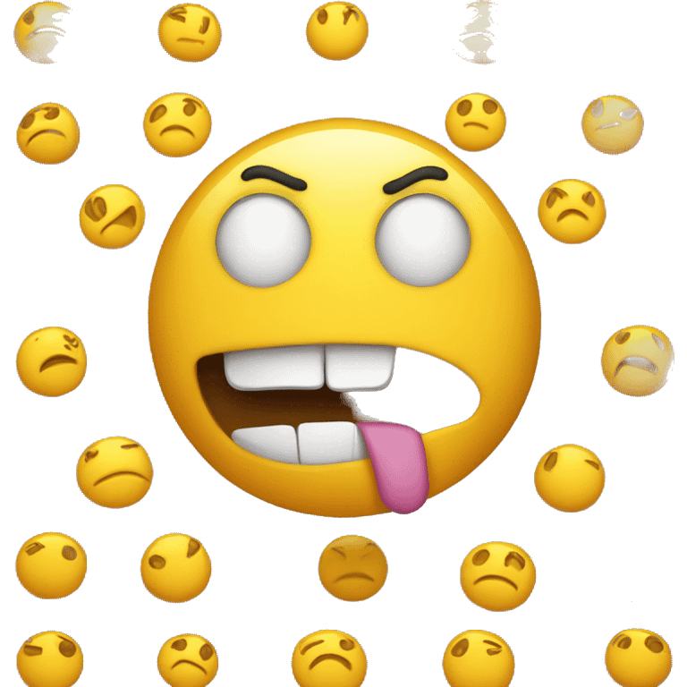 An emoji with a silly face, but cute, that looks a little angry and is yellow  emoji