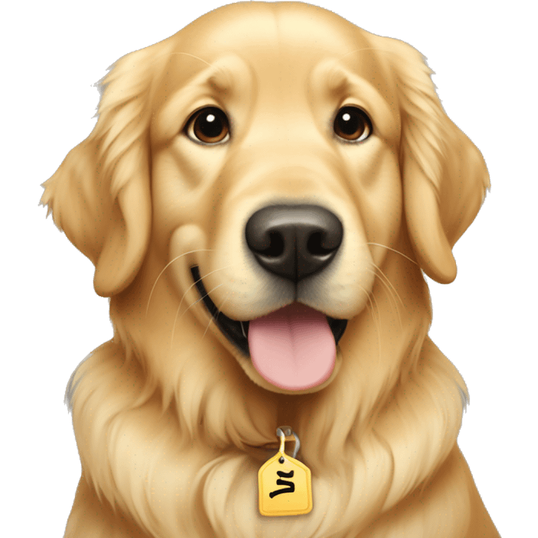 golden retriever with name tag saying Gus emoji