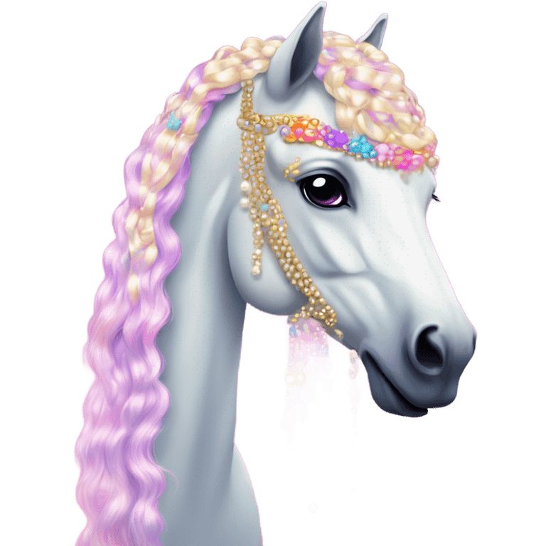 Lisa frank horse with pearls in hair emoji