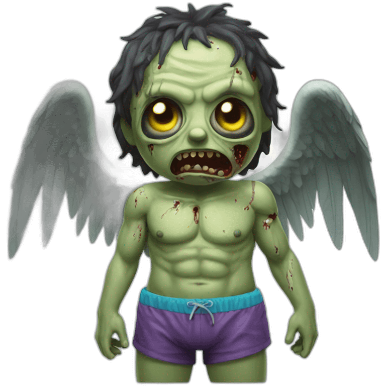 zombie angel wearing a swimming trunk hyperrealistic emoji