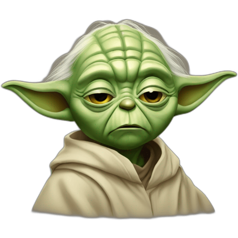 Master Yoda crying like a cartoon emoji