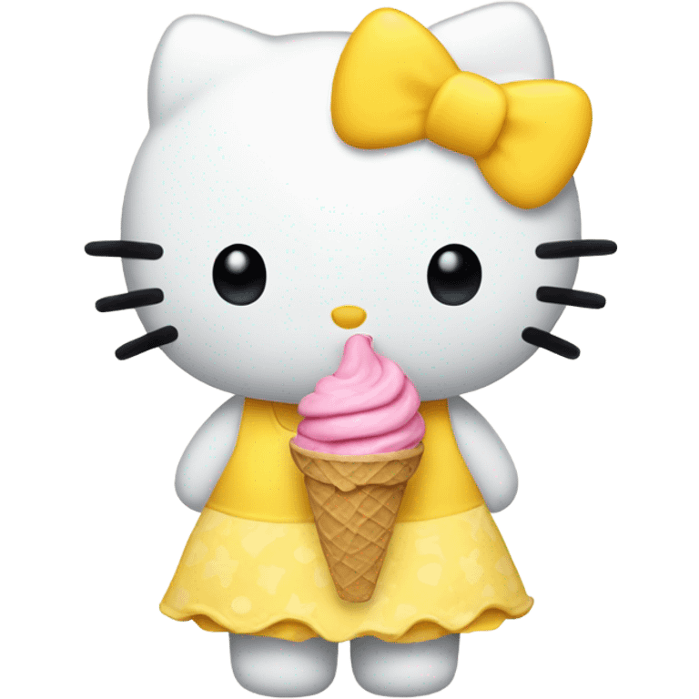 Hello kitty with a yellow sun dress and an ice cream cone  emoji