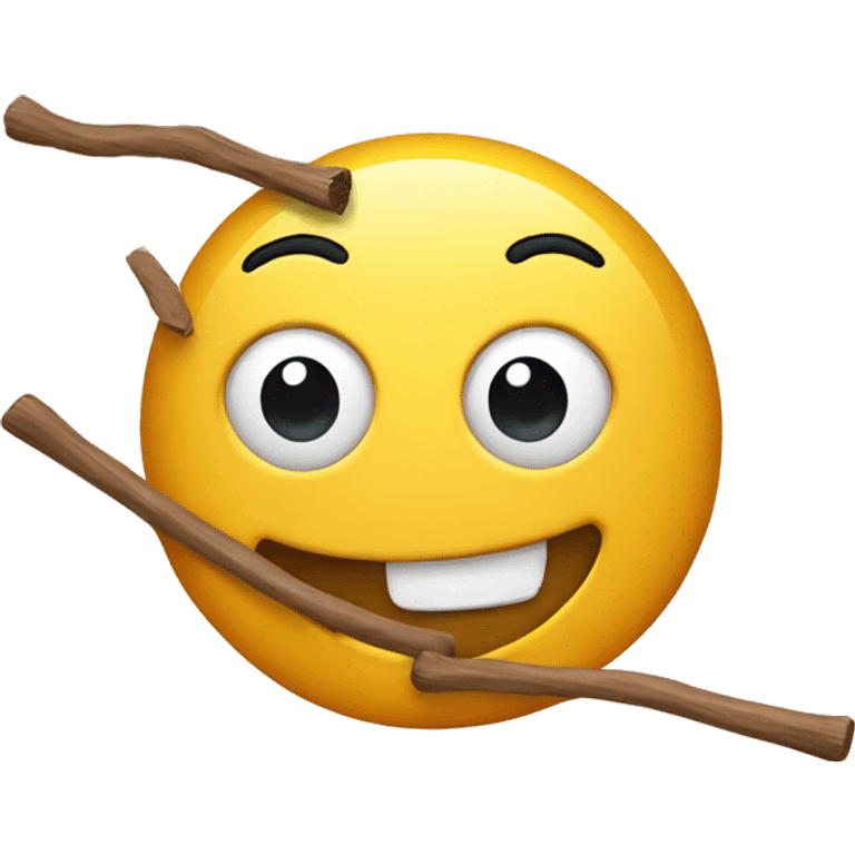 Happy smile with stick in hand emoji