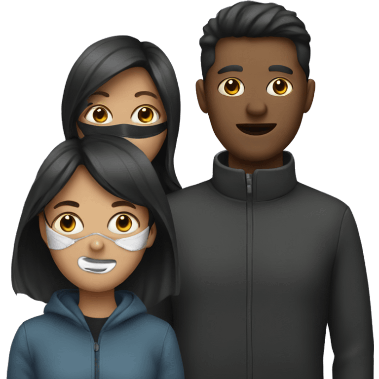 group of 3 people with one of them wearing a mask emoji