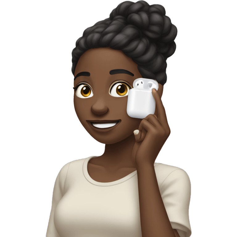 Black girl pointing at her airpods in her ear emoji