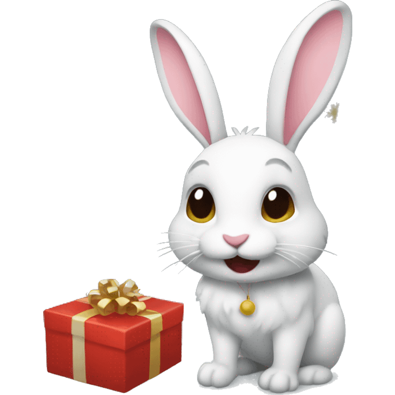 Rabbit with a present at Christmas emoji