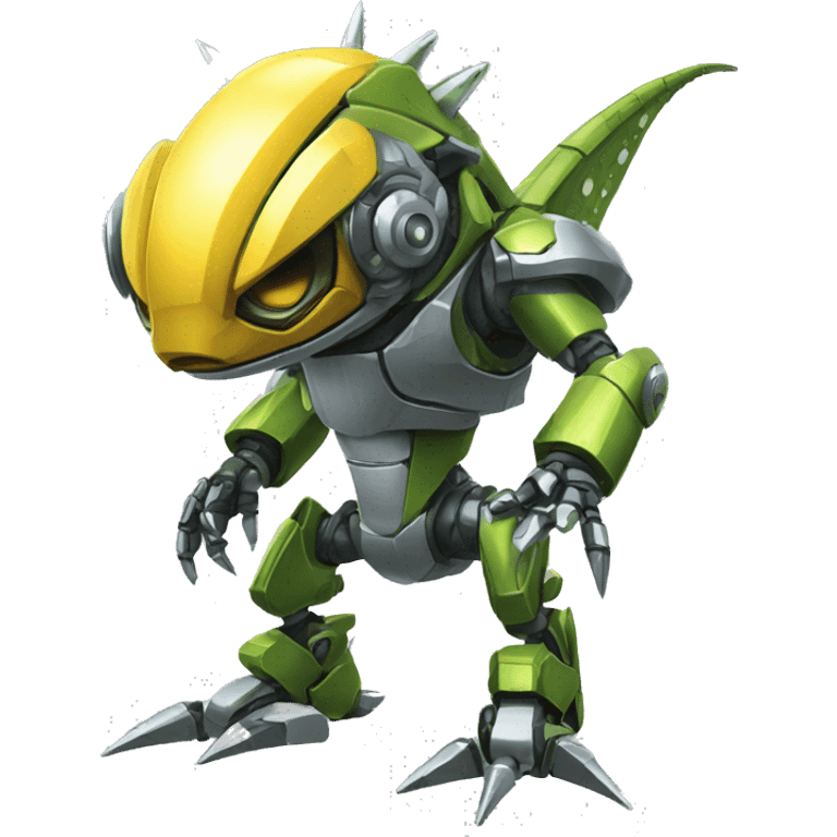 a futuristic mechanical spiky Medabot-lizard full body emoji