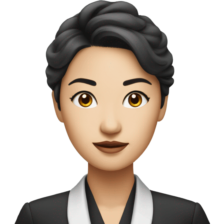 an asian professional woman, confident, looking smart and sharp in makeup industry emoji