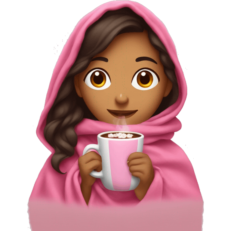 hispanic girl sipping hot cocoa in a pink blanket emoji