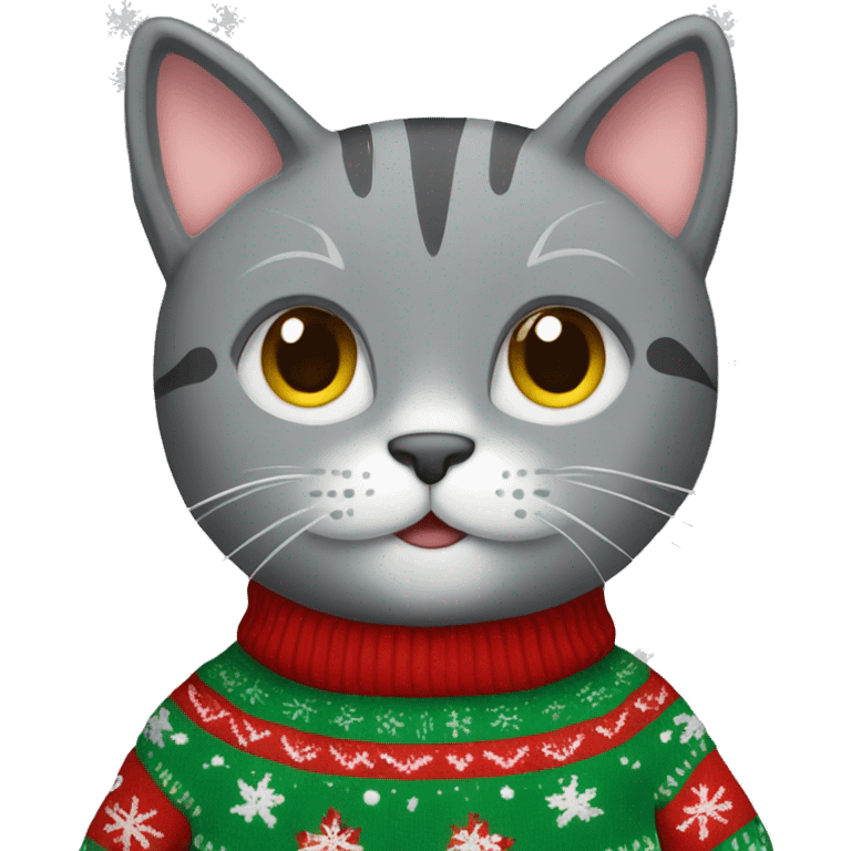 Cute gray cat wearing christmas sweater emoji