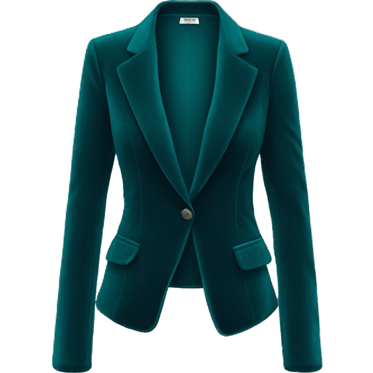 Realistic isolated feminine dark teal blue velvet fashion open blazer. emoji