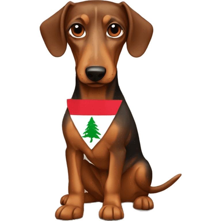 Brown teckel holding a lebanese flag  emoji