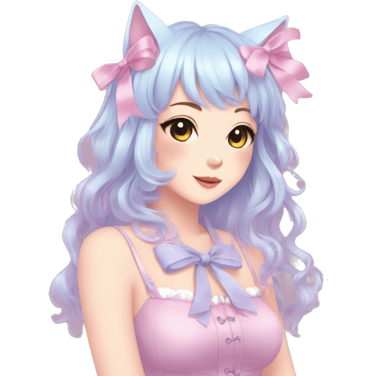 Gorgeous Kawaii Cute Beautiful Elegant Pretty Pastel Anime Catlady with ribbons emoji