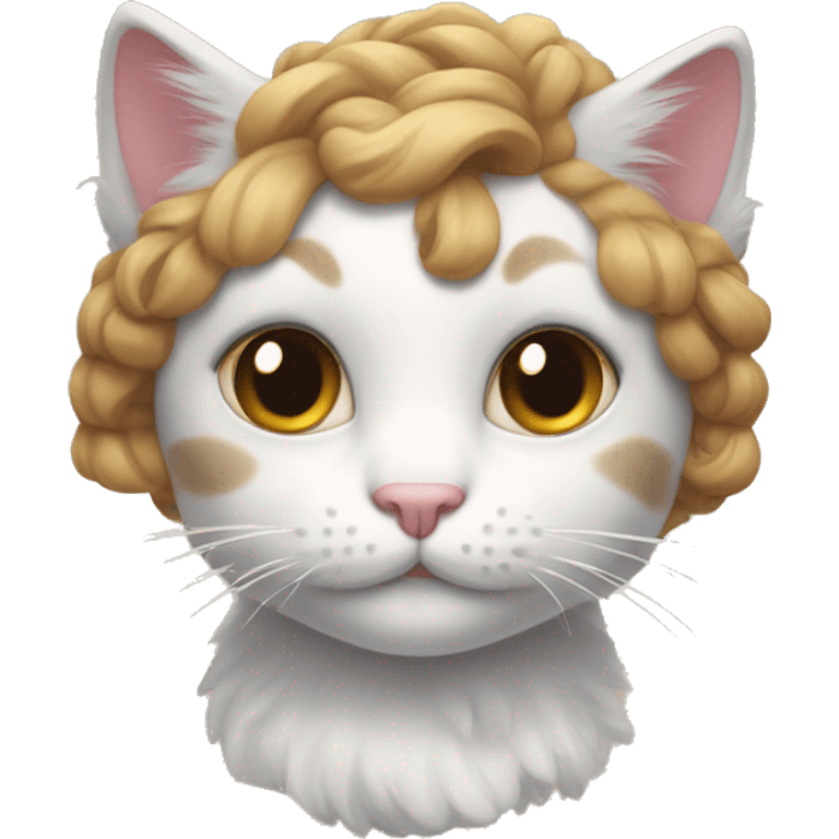 A kitty with a cute haur emoji