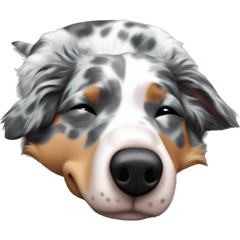 Blue Merle Australian shepherd sleeping on his back emoji