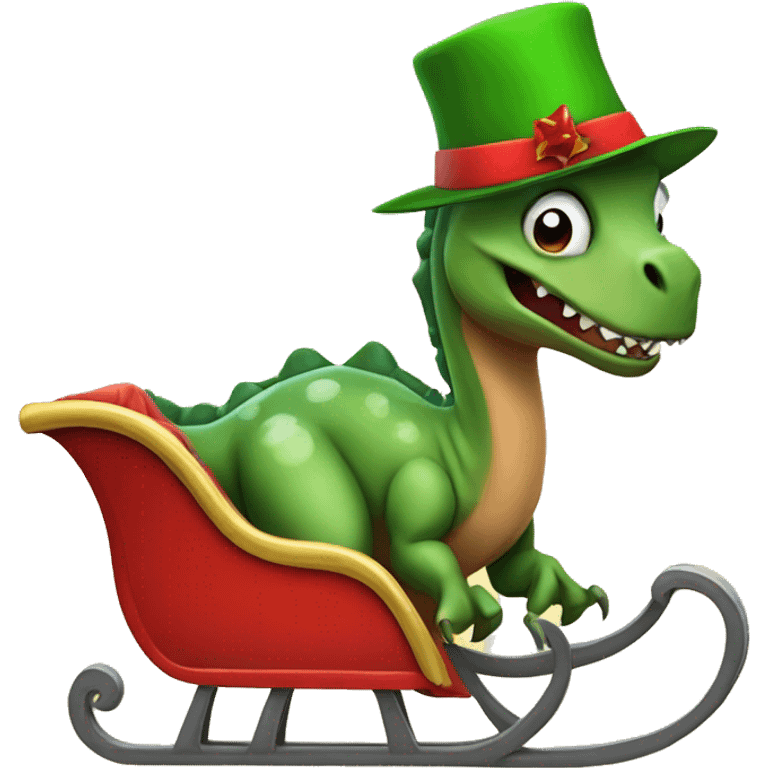 Dinosaur with a hat on Santa's sleigh emoji