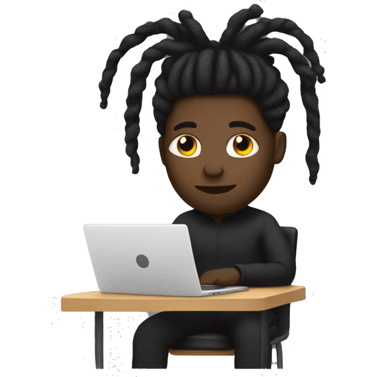 Black-guy-with-dreads-wearing-black-trackstuit-sitting-down-on-chair facing-foward-focused-on-laptop-computer- emoji