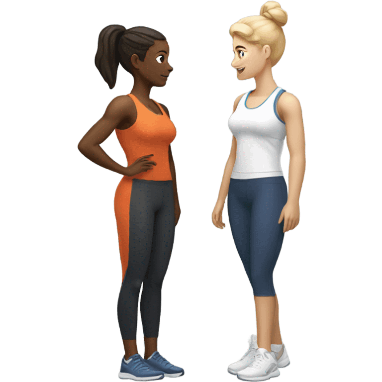 2 white skin woman in sportswear talking to eachother emoji