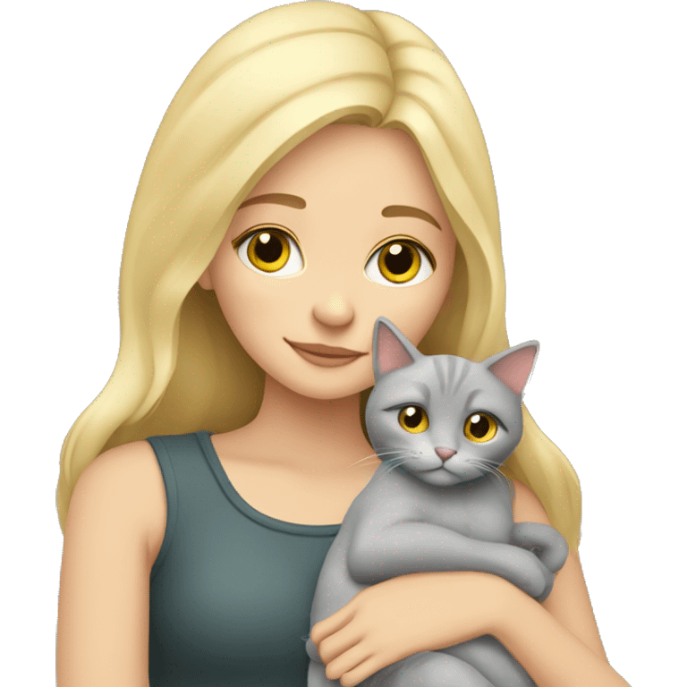 blonde girl cuddling grey cat emoji