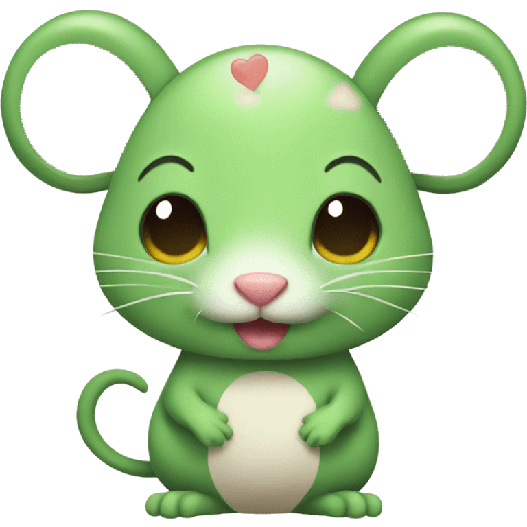 kawaii green rat with hearts emoji