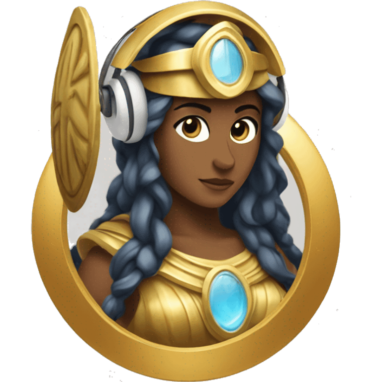 Athena goddess image with sheild and headphones  emoji