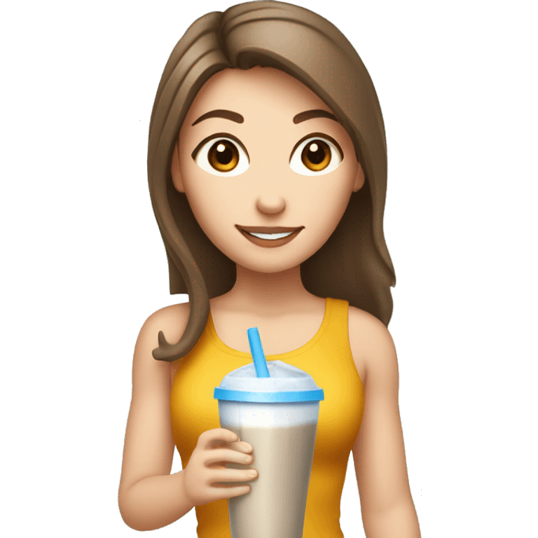 Brown haired white girl drinking protein shake  emoji