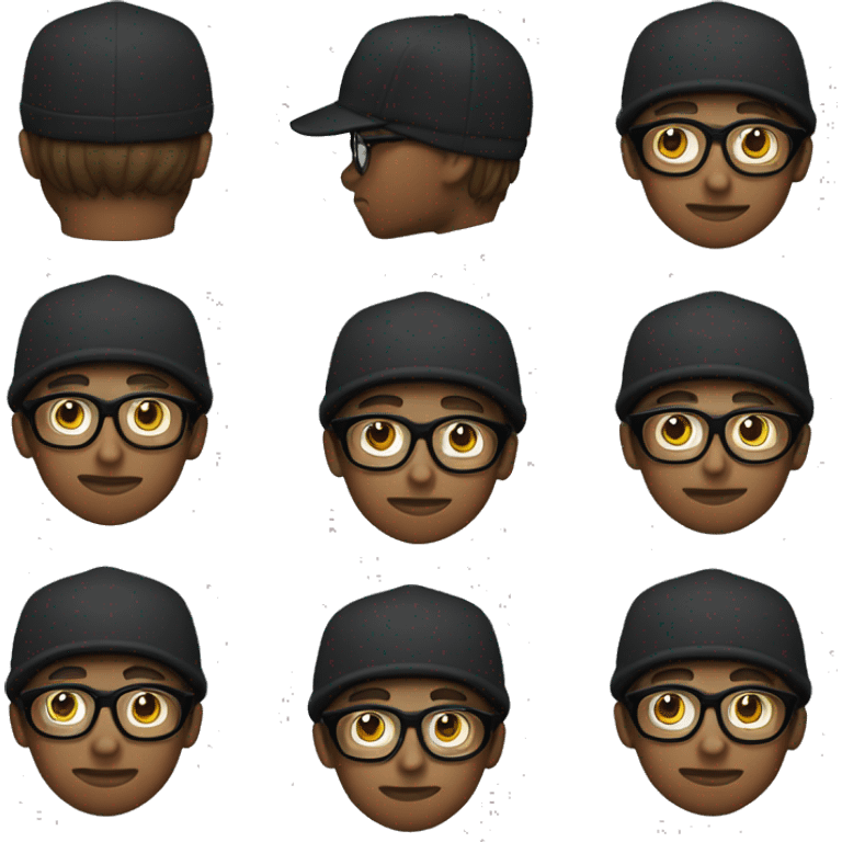 A 17 year old man with a black hoodie, black beane hat and par off glasses,make it in style of apple emoji emoji