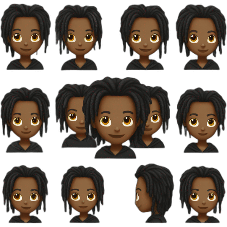 A black boy with dread locks in the back wearing a black hoodie emoji