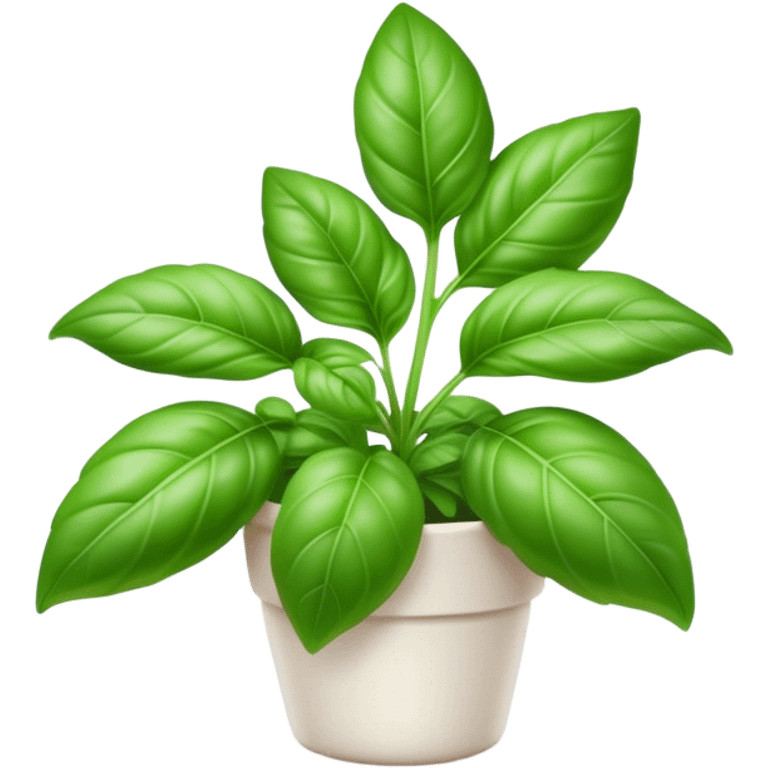 Cinematic Realistic Basil Emoji, Lush and fragrant, with vibrant green leaves that release a fresh, herbal aroma. The soft, glossy leaves are delicately arranged along slender stems, exuding vitality and flavor. Soft glowing outline, capturing the essence of freshness, growth, and aromatic delight in a blossoming basil plant! emoji