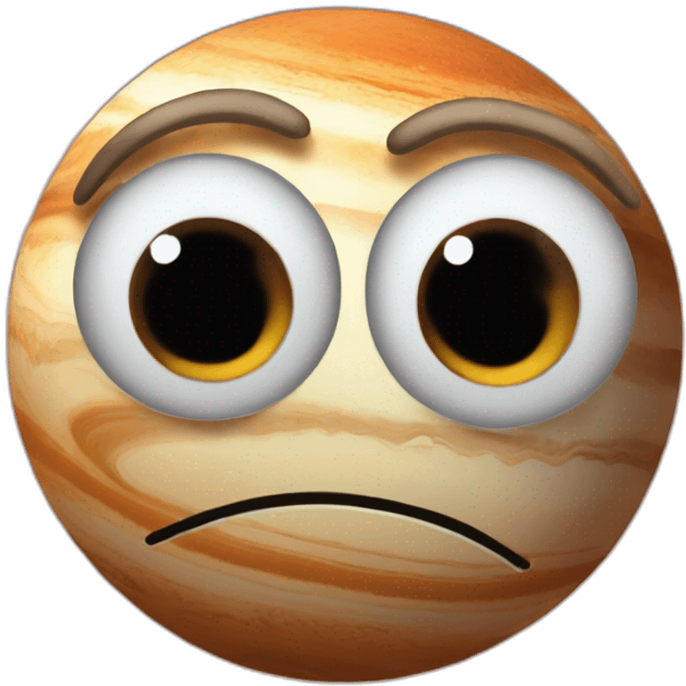 planet Jupiter with a cartoon awesome face with big thoughtful eyes emoji