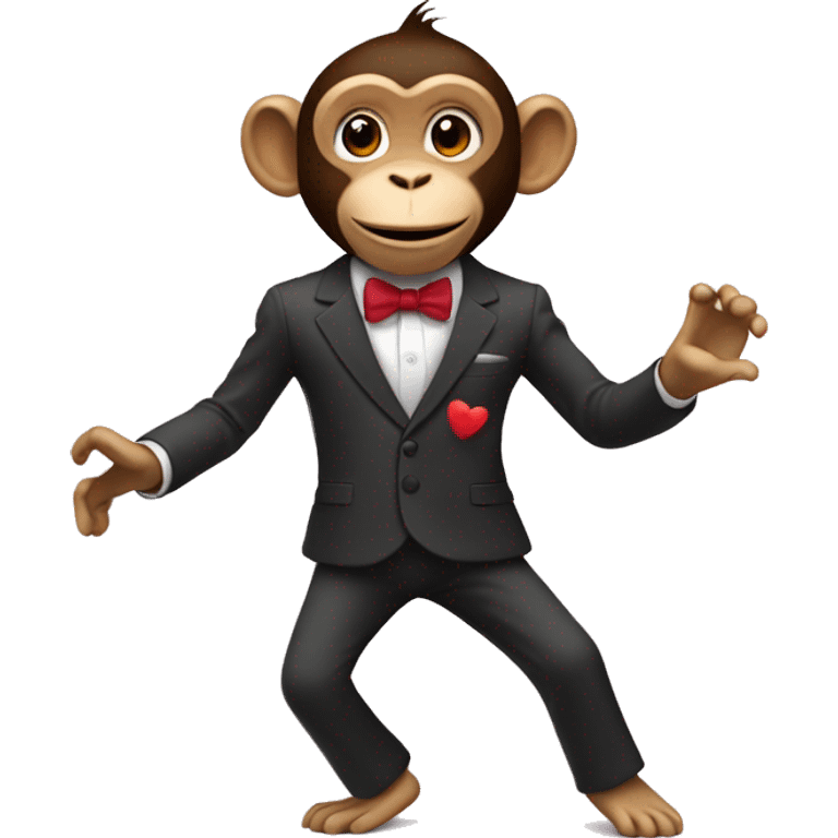 dancing monkey in suit with hearts emoji